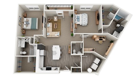 Floor plan for 2 beds, 2.5 baths, 1383 sqft